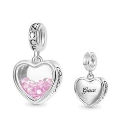 GNOCE Geburtsstein Charms Herz Gravierbarer Anhänger Baumeln Charms 925 Sterling Silber Happy Birthday Charms Bead für Frauen Fit Armbänder/Halskette (Oktober) von GNOCE