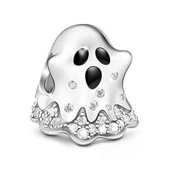GNOCE Halloween Ghost Charm Anhänger 925 Sterling Silber "Süßes oder Saures" Bead Charms mit Zirkonia Schmuck für alle Armbänder Halsketten von GNOCE