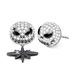 GNOCE "Jack Schädel" Charm Anhänger 925 Sterling Silber Bead Charms mit Zirkonia Charm Schmuck für alle Armbänder Halsketten Geschenke Bijouterie für Halloween Damen Mädchen Baby (3Ohrring) von GNOCE