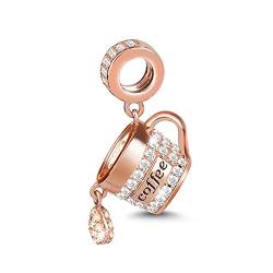 GNOCE Kaffee Charme 925 Sterling Silber Eine Tasse Kaffee Trinken Anhänger Roségold Perlen Charms für Armbänder Halsketten von GNOCE