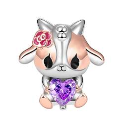 GNOCE Kalb umarmt Herz Edelstein Charm Bead 925 Sterling Silber Tiere Charms Schmuck Geschenk für Mädchen Frau passend Schlangenkette Armbänder/Halskette (Ziege) von GNOCE