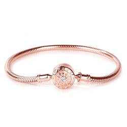 GNOCE Klassisches Charm Armband mit Runder Verschluss Schließe 925 Sterlingsilber Der Moment, den ich Sie treffe Elegantes Schlangenkette für Damen Herren (1Roségold, 17) von GNOCE