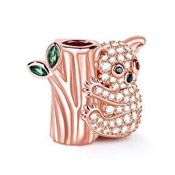 GNOCE Koala mit Baum Charme Anhänger 925 Sterling Silber Koala, der Baum umarmt Rose Gold Perlen Charm mit Zirkonia für Armband Halskette Halloween Schmuck Geschenk für Frauen von GNOCE