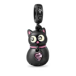 GNOCE Leuchtend Schwarze Katze Charms Anhänger Sterling Silber schwarz überzogen Tiere Beads Charm Passt Alle Armbänder/Halsketten Mode Schmuck für Frauen Mädchen von GNOCE