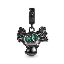 GNOCE Mexikanischer Axolotl Charms Anhänger Baumeln Charm Bead 925 Sterling Silber Schwarz/Vergoldet Schmuck Geschenk Für Frauen Mädchen Tochter Fit Schlangenkette Armbänder/Halskette von GNOCE