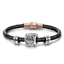 GNOCE Monkey King Vintage Charm & Personalisierte Perlen Beads S925 Sterling Silber mit Kupfer Schwarzes Leder Herrenarmband für Männer Geschenk (20cm, Schwarz) von GNOCE