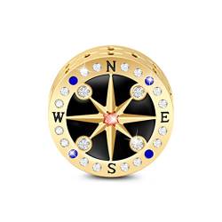 GNOCE Mysterious Compass Charm Perle S925 Sterling Silber Du bist Meine Welt Charm Perlen für Armband Halskette Schmuck Geschenk für Damen (Golden) von GNOCE