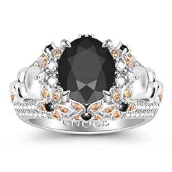 GNOCE Ring Damen Silber 925 Rundschliff Ring mit schwarzem stein Schädel Ehering mit Blume Ringe für Frauen in europäischer Größe mit Geschenkbox (Schwarz, 18) von GNOCE