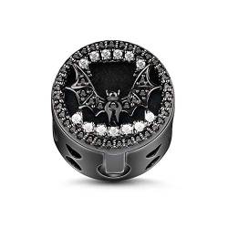 GNOCE S925 Sterling Silber Perle schwarz plattiert Charm ätherisches Öl Diffuso Fledermaus Bead mit Rot CZ Steinen Geschenk für Frauen fit alle Armbänder Halsketten von GNOCE