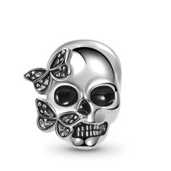 GNOCE Schädelkönig/Schmetterling/Chomper & Schädelkrone Charm Bead 925 Sterling Silber Schmuck Geschenk für Frauen Mädchen Tochter Fit Schlangenkette Armbänder/Halskette (Totenkopf-Königskrone) von GNOCE