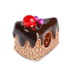 GNOCE Schokoladenkuchen Charm 18k Rose Gold Plattiert Sterling Silber Schwarzwälder Kirschtorte Geschenk für Mädchen/Kinder Fit Armband/Halskette von GNOCE