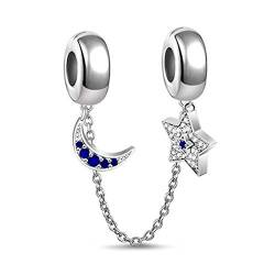 GNOCE Sicherheitskette 925 Sterling Silber Mond und Stern Sternennacht Charm für alle Armbänder Geschenke Bijouterie für Damen Mädchen von GNOCE