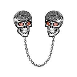 GNOCE Sicherheitskette Skull Charm Anhänger 925 Sterling Silber Bead Charms mit Zirkonia Charm Schmuck für alle Armbänder Halsketten Geschenke Bijouterie für Tierliebhaber Damen Mädchen Baby (Schwarz) von GNOCE