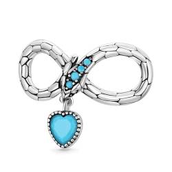 GNOCE Unendliche Schlangen-Charms mit Herz baumeln 925er Sterlingsilber mit Blauen Zirkonsteinen Passend für Armband-Halskette von GNOCE