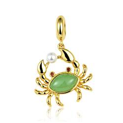 GNOCE Vergoldete Krabbe mit Perlen Charms Anhänger 925er Sterlingsilber Eingelegt mit grünem Jadestein Bestes Charms Geschenk für Frauen Mädchen von GNOCE
