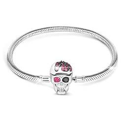 Gnoce Damen Charm Armband mit "Eleganter Schädel" Schließe 925 Sterlingsilber Schlangenkette für Damen Herren (22, 1Schädel) von GNOCE