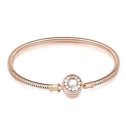 Gnoce Damen Charm Armband mit mit Gnoce Logo Schließe 925 Sterlingsilber "Liebe auf den ersten Blick" Schlangenkette für Damen Herren (Roségold, 16) von GNOCE