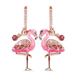Gnoce Flamingo Ohrhänger Silber 925 Schwarz "Feurige Leidenschaft" Rose Gold Anhänger Ohrringe mit Zirkonia Schmuck Geschenk für Damen Mädchen Ehefrau Geburtstag von GNOCE