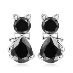 Gnoce Ohrstecker Glitzernde schwarze Katze Ohrstecker 925 Sterling Silber Ohrring für Frauen Muttertagsgeschenk von GNOCE