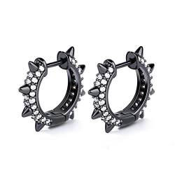 Gnoce "Rock & Roll" Mohawk Ohrhänger im Punk Stil Silber 925 Schwarz Creolen Ohrringe mit Zirkonia Schmuck Geschenk für Damen Herren Mädchen Ehefrau Geburtstag (1Schwarz) von GNOCE