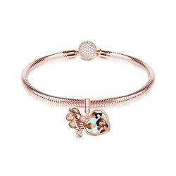 Gnoce Roségold Sterlingsilber Armband Mit Foto Charm "Familie ist Leben" Schlangenkette Bettelarmband mit Runden Schließe für Damen (18) von GNOCE