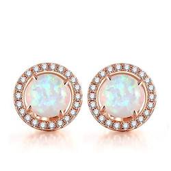 Gnoce Runde Ohrstecker Opal Damen Perlen 925 Sterling Silber Ohrringe mit Opal Zirkonia Rose vergoldet Ohrringe Geschenk für Frauen Freundin von GNOCE