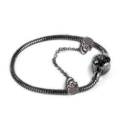 Gnoce Schwarz Schädel Charm Armband Mit Sicherheitskette 925 Sterlingsilber "Weil ich dich liebe" Schlangenkette Bettelarmband für Damen Herren (16, Style-1) von GNOCE