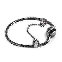 Gnoce Schwarz Schädel Charm Armband Mit Sicherheitskette 925 Sterlingsilber "Weil ich dich liebe" Schlangenkette Bettelarmband für Damen Herren (17, Style-1) von GNOCE