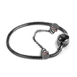 Gnoce Schwarz Schädel Charm Armband Mit Sicherheitskette 925 Sterlingsilber "Weil ich dich liebe" Schlangenkette Bettelarmband für Damen Herren (19, Style-1) von GNOCE