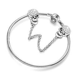 Gnoce Schwarz Schädel Charm Armband Mit Sicherheitskette 925 Sterlingsilber "Weil ich dich liebe" Schlangenkette Bettelarmband für Damen Herren (20.00, Style-3) von GNOCE