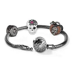 Gnoce Schwarzer Schädel Charm Armband 925 Sterlingsilber "Ich liebe dich" Einzigartiger Schlangenkette Bettelarmband für Damen Herren (22) von GNOCE