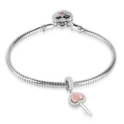 Gnoce "Sperren Sie Ihr Versprechen" Rosa und Weiß Crystals Lock & Rose Gold Charm Armband mit zwei Tönen (19) von GNOCE