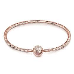 Gnoce Sterling Silber Basic Charm Armband Zierlicher Armreif mit Kristallrand Verschluss Armbänder Damen DIY Schlangenkette 18K Rosegold plattiert Liebenswerte Geschenke für Sie von GNOCE