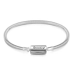 Gnoce Sterlingsilber Armband "Ihr Name Mein Nachname" Schlangenkette Bettelarmband mit Schließe Gravur Armbänder Namensarmband für Damen Herren (16) von GNOCE