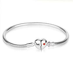 Gnoce Sterlingsilber Armband "Liebe dein Lächeln" Schlangenkette Charm Bettelarmband mit Herzverschluss für Damen Herren (21) von GNOCE