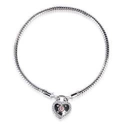 Gnoce Sterlingsilber Armband "Öffnen mein Herzschloss" Schlangenkette Charm Bettelarmband mit Herzförmige Schloss für Damen Herren (19) von GNOCE