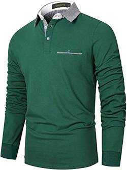 GNRSPTY Herren Poloshirt Langarm Polohemd Slim Fit Klassische Karierte Spleiß Baumwolle Golf T-Shirt,Grün 1,XXL von GNRSPTY
