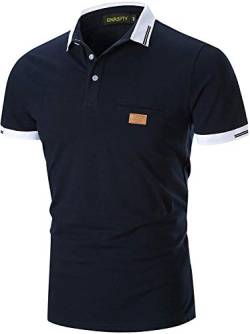 GNRSPTY Herren Poloshirts Kurzarm Baumwolle Polo Shirts Männer Slim Fit Polohemd Golf Farbe Nähen T-Shirt S-XXL,Blau,L von GNRSPTY
