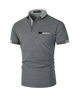 GNRSPTY Herren Poloshirts Kurzarm Baumwolle Polo Shirts Männer Slim Fit Polohemd Golf Farbe Nähen T-Shirt S-XXL,Grau 1,XL von GNRSPTY