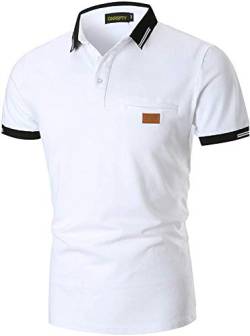 GNRSPTY Herren Poloshirts Kurzarm Baumwolle Polo Shirts Männer Slim Fit Polohemd Golf Farbe Nähen T-Shirt S-XXL,Weiß,L von GNRSPTY