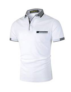 GNRSPTY Herren Poloshirts Kurzarm Baumwolle Polo Shirts Männer Slim Fit Polohemd Golf Farbe Nähen T-Shirt S-XXL,Weiß 1,3XL von GNRSPTY