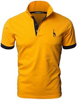 GNRSPTY Poloshirt Herren Kurzarm Polohemd Giraffe Stickerei Einfarbig T-Shirt M-3XL,Gelb,M von GNRSPTY