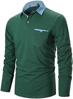 GNRSPTY Poloshirt Herren Langarm Basic Denim Nähen Casual Baumwolle Golf Tennis Poloshirts,Grün,3XL von GNRSPTY
