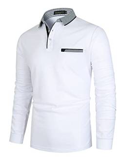 GNRSPTY Poloshirt Herren Langarm Basic Denim Nähen Casual Baumwolle Golf Tennis Poloshirts,Weiß 1,3XL von GNRSPTY