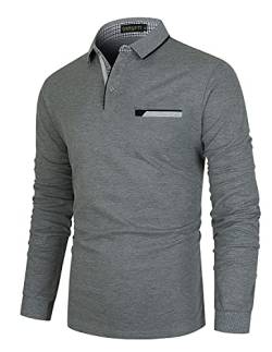 GNRSPTY Poloshirt Herren Langarm Baumwolle Basic Polo Shirts Männer Slim Fit Polohemd Golf T-Shirt,Grau 1,XL von GNRSPTY