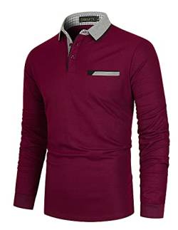 GNRSPTY Poloshirt Herren Langarm Baumwolle Basic Polo Shirts Männer Slim Fit Polohemd Golf T-Shirt,Rot 1,XXL von GNRSPTY