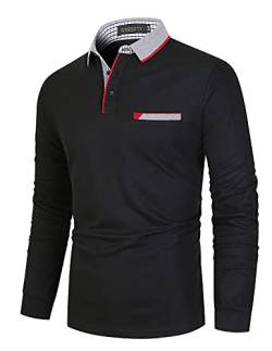 GNRSPTY Poloshirt Herren Langarm Baumwolle Basic Polo Shirts Männer Slim Fit Polohemd Golf T-Shirt,Schwarz 1,XXL von GNRSPTY