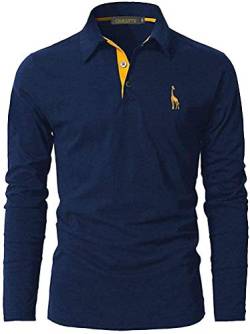 GNRSPTY Poloshirt Herren Slim Fit Langarm Stickerei Baumwolle T-Shirts Golf Poloshirts,Blau,XXL von GNRSPTY