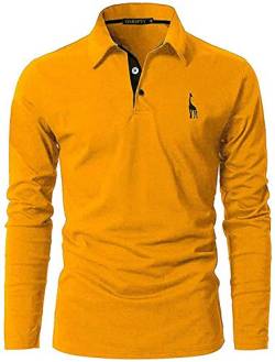 GNRSPTY Poloshirt Herren Slim Fit Langarm Stickerei Baumwolle T-Shirts Golf Poloshirts,Gelb,3XL von GNRSPTY