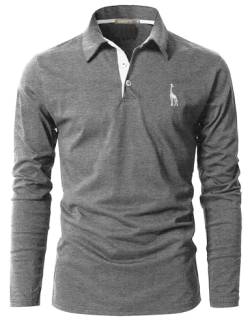 GNRSPTY Poloshirt Herren Slim Fit Langarm Stickerei Baumwolle T-Shirts Golf Poloshirts,Grau+Weiß,L von GNRSPTY